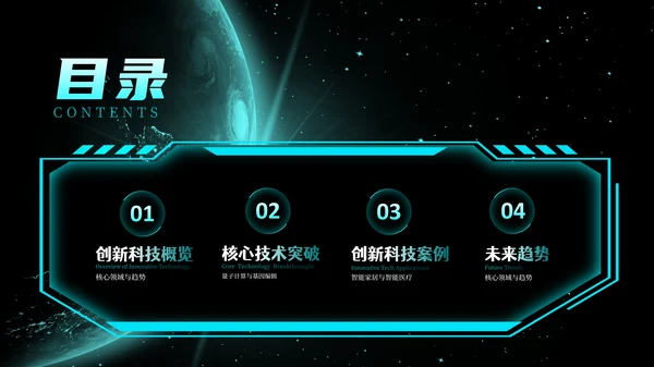 蓝绿色简约创新科技风格PPT模版