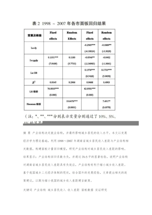 产业结构对城乡居民收入差距影响的实证研究.docx