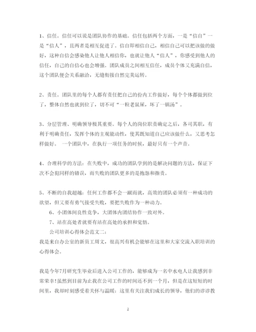 精编公司培训心得体会范文3篇_优秀公司员工培训心得体会范文.docx