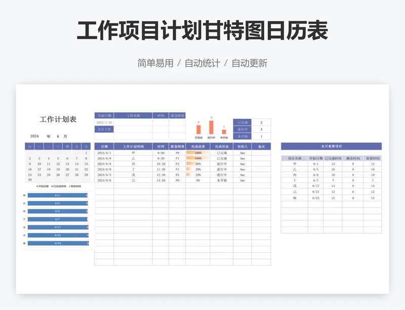 工作项目计划甘特图日历表