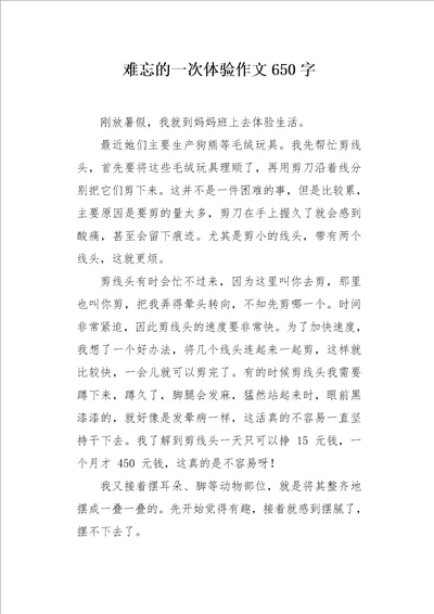 难忘的一次体验作文650字