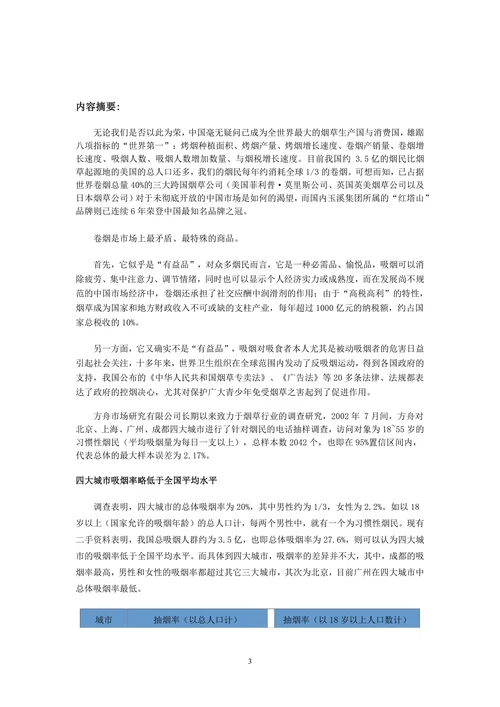 中国烟民市场状况调查报告