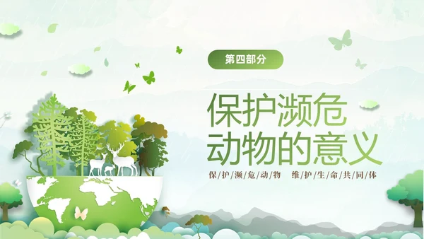 绿色清新剪纸风保护濒危动物拯救美好生命主题PPT世界动物日