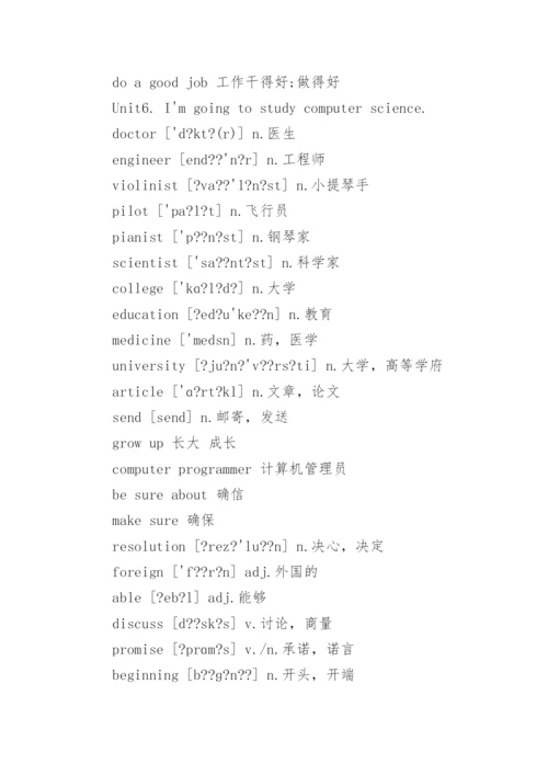 2023人教版初中八年级上册英语单词表汇总（含音标）.docx