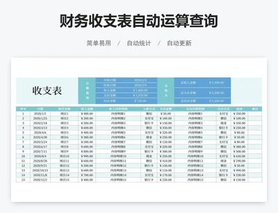财务收支表自动运算查询