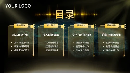 黄黑系汽车新闻发布会PPT模板
