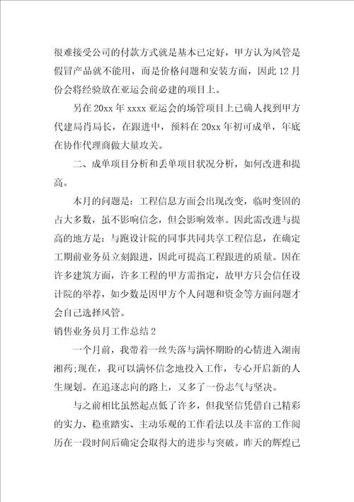 销售业务员月工作总结