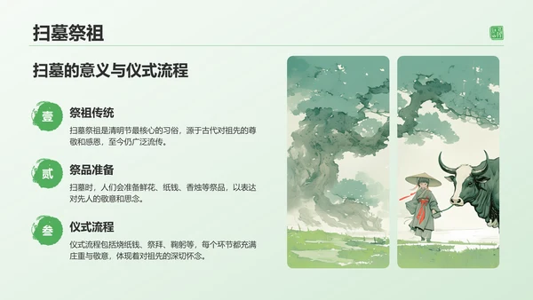 绿色水墨风清明节的文化传承与习俗解析PPT模板