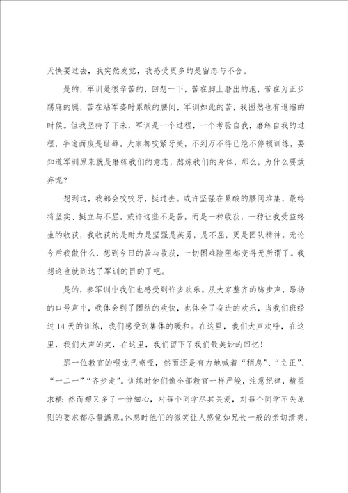 2022参加军训心得体会800大学生