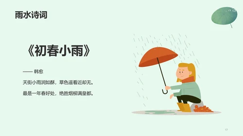 绿色插画雨水节气科普介绍PPT