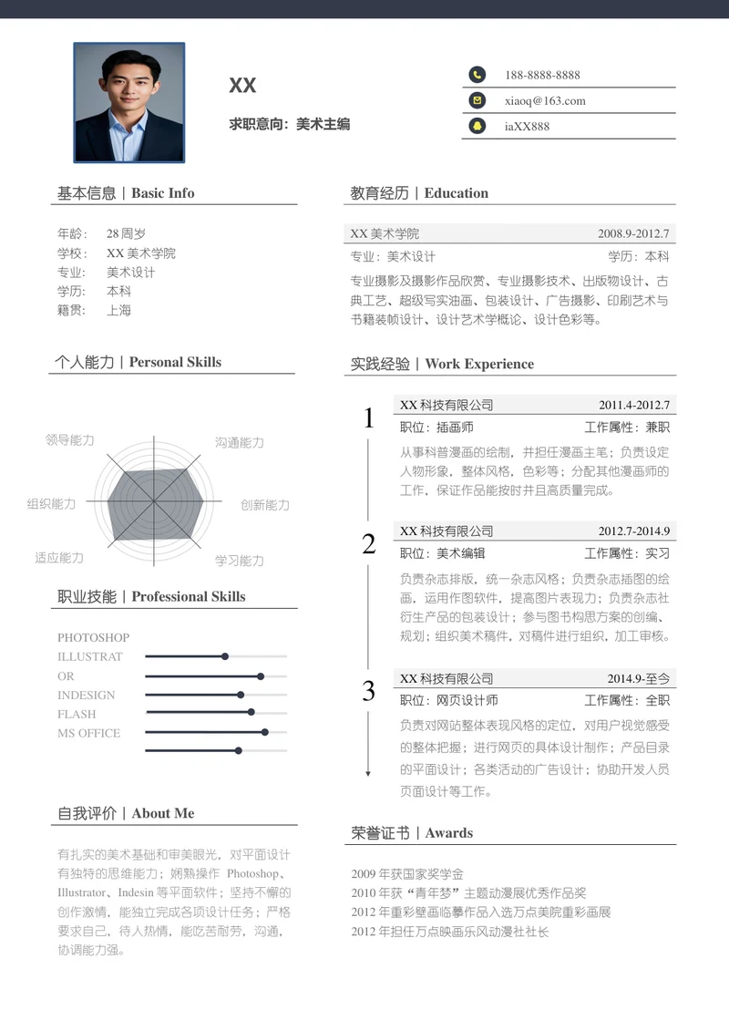 创意风设计美术主编简历模板+自荐信