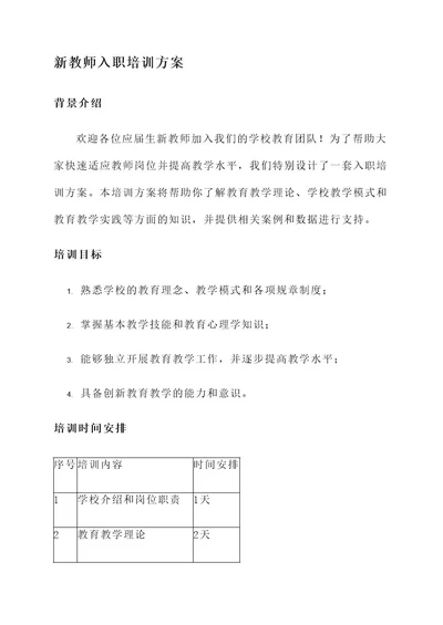 应届生新教师入职培训方案