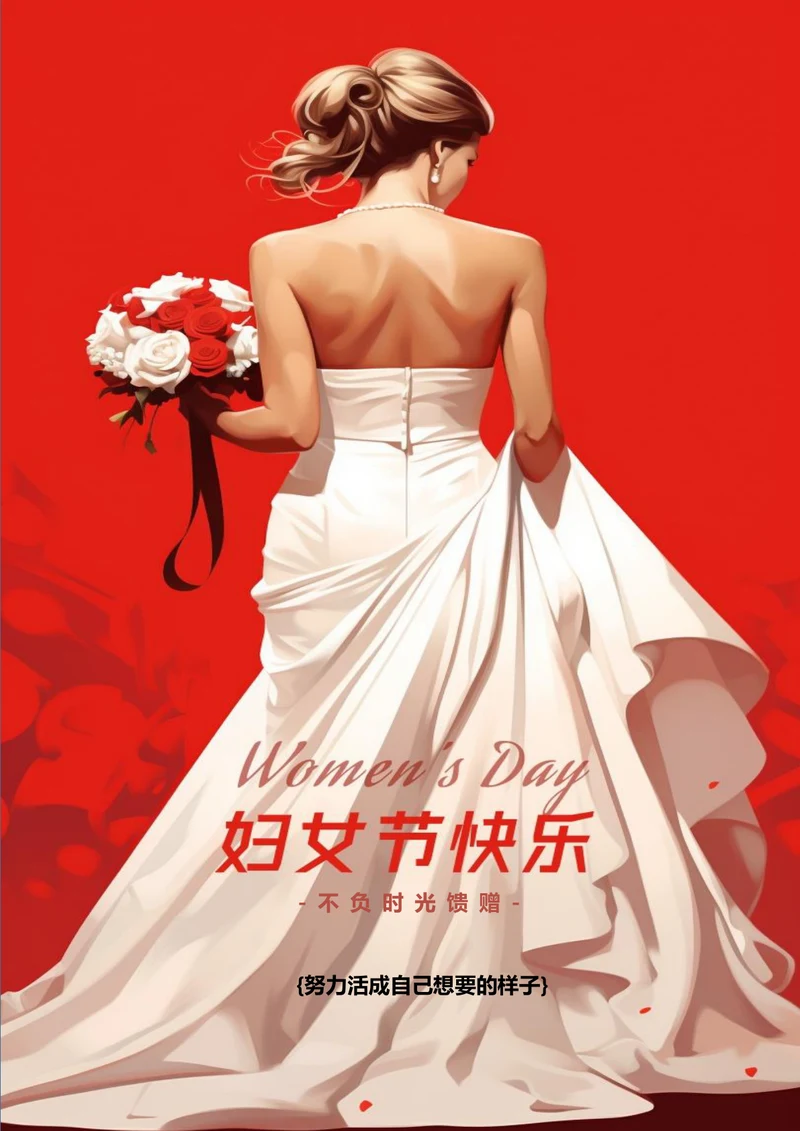 妇女节快乐唯美背影女神节海报