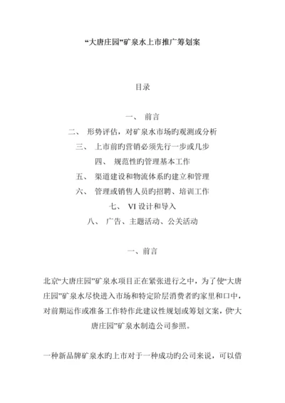 矿泉水上市推广专题策划专题方案研讨.docx