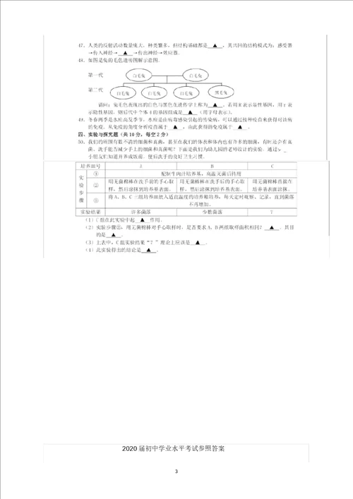 精编版中考真题四川省乐山市2019年中考生物试题扫描版,有答案