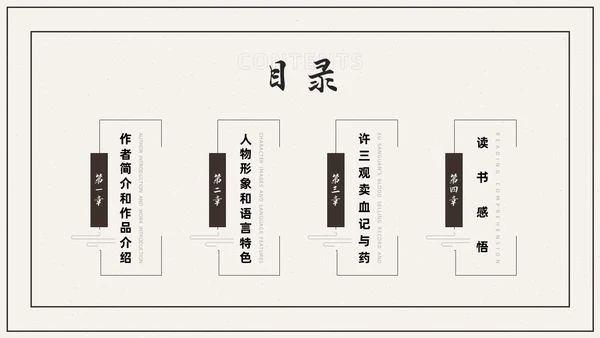 杏色复古简约素描线条许三观卖血记读书分享读书分享会PPT模板