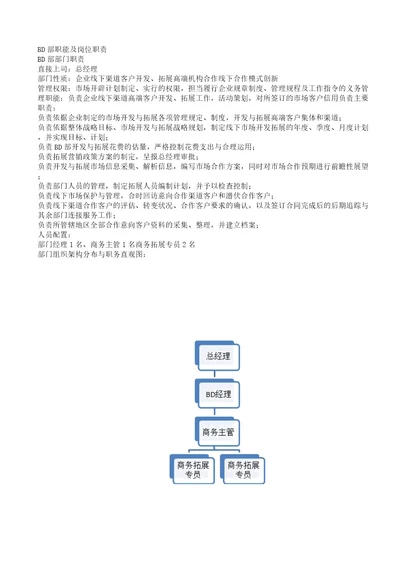 BD部职能及岗位职责