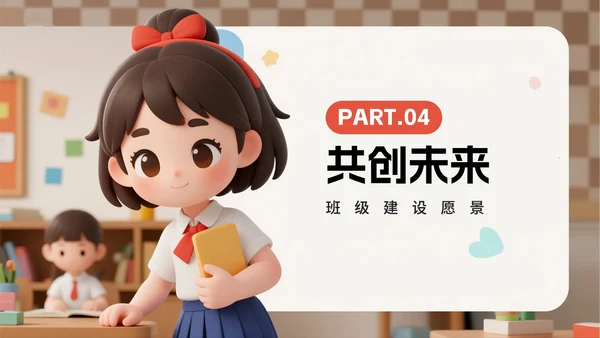 可爱活泼3D卡通风小学生班长竞选PPT模板