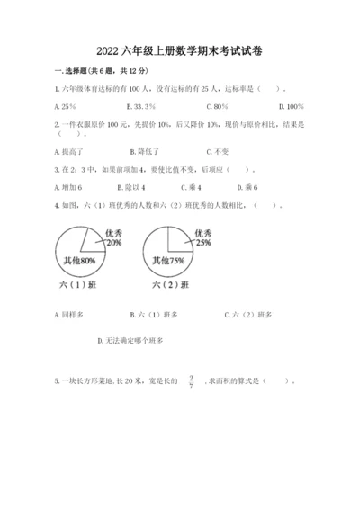 2022六年级上册数学期末考试试卷（各地真题）.docx