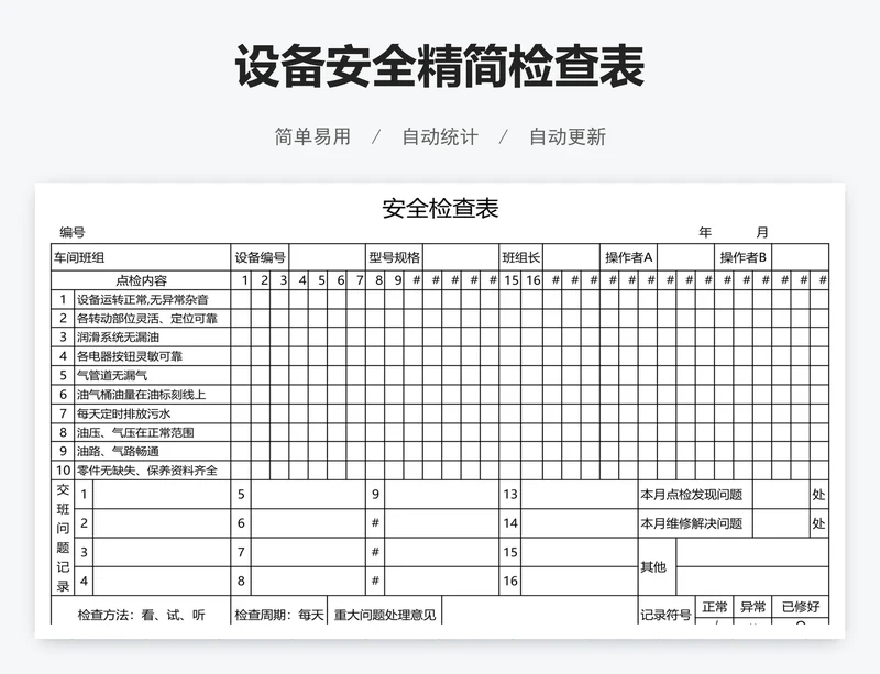 设备安全精简检查表