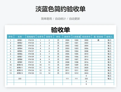 淡蓝色简约验收单