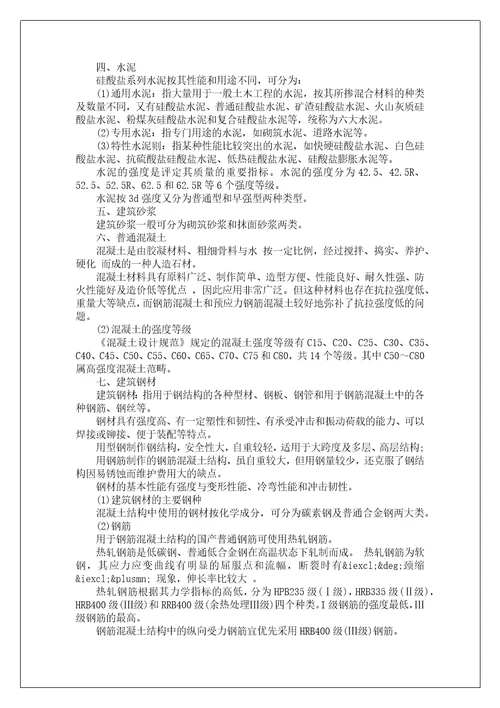 物业管理综合能力考点：建筑材料