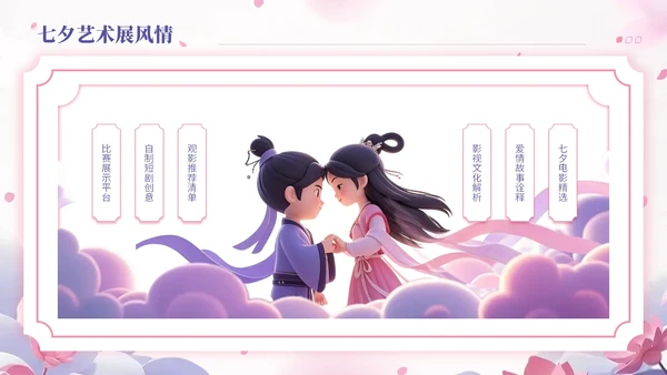 玫瑰红藤萝紫双色中国风七夕文化学校传统文化课程PPT模板
