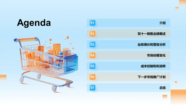 蓝红色3D创意酷炫双十一销售业绩汇报PPT模板