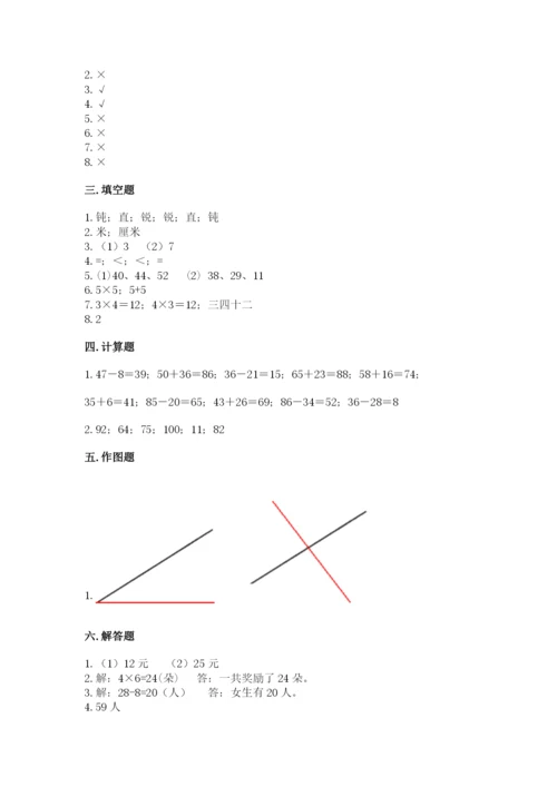 小学数学试卷二年级上册期中测试卷精品（预热题）.docx