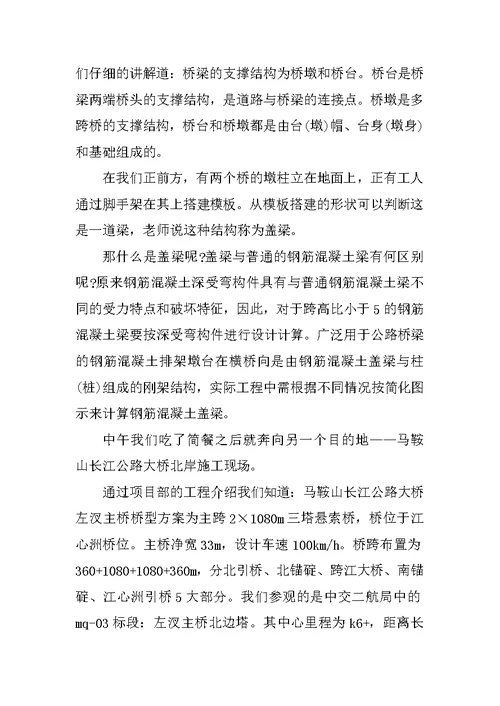 关于桥梁工程的实习报告