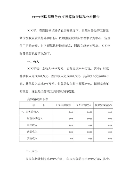 医院财务收支预算执行情况分析报告