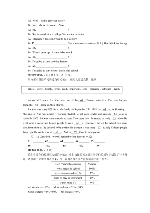 新人教版八年级上册英语第六单元测试题附答案.docx