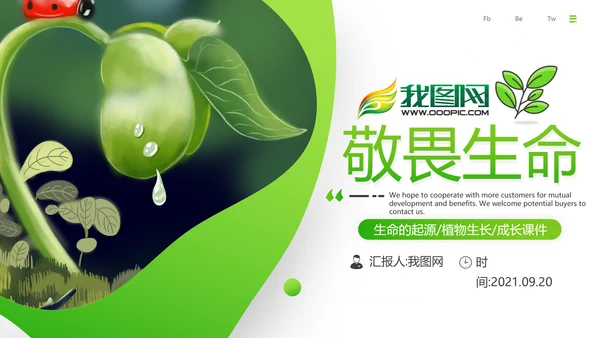 唯美绿色植物生长发芽敬畏生命PPT模板