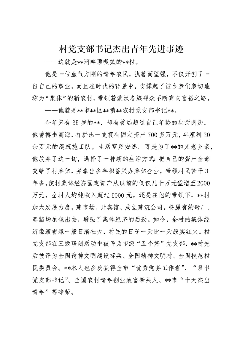村党支部书记杰出青年先进事迹