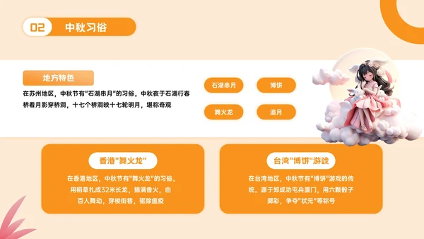 橙色立体风中秋文化探秘PPT模板
