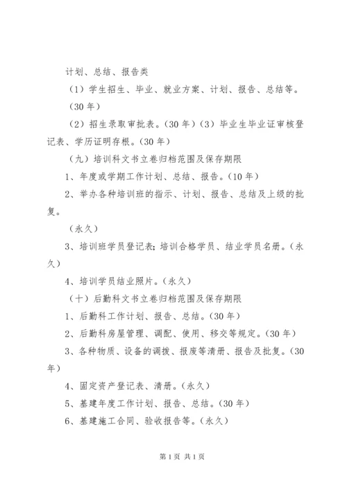 学校各科室文书档案归档范围.docx