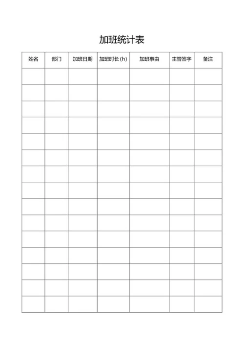 公司员工加班统计表word模板