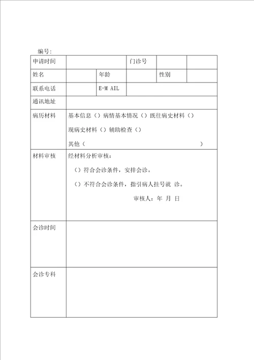 门诊多学科会诊中心制度、流程、同意书、会诊单、登记表、回访记录表