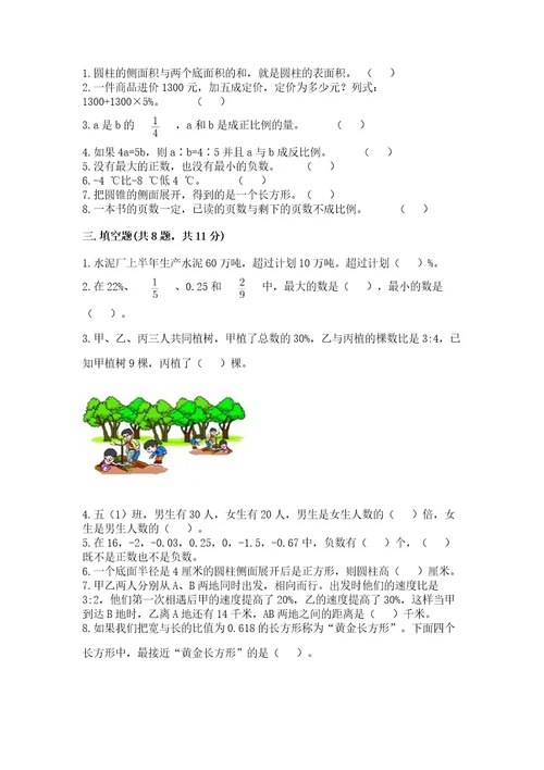 小学毕业考数学试卷有解析答案