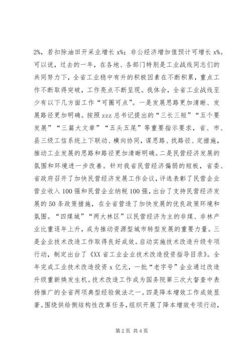 副省长XX年全省工业和信息化工作电视电话会议发言稿.docx