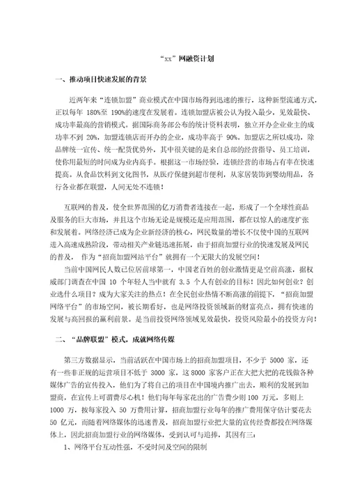 网或互联网项目融资计划书商业计划书