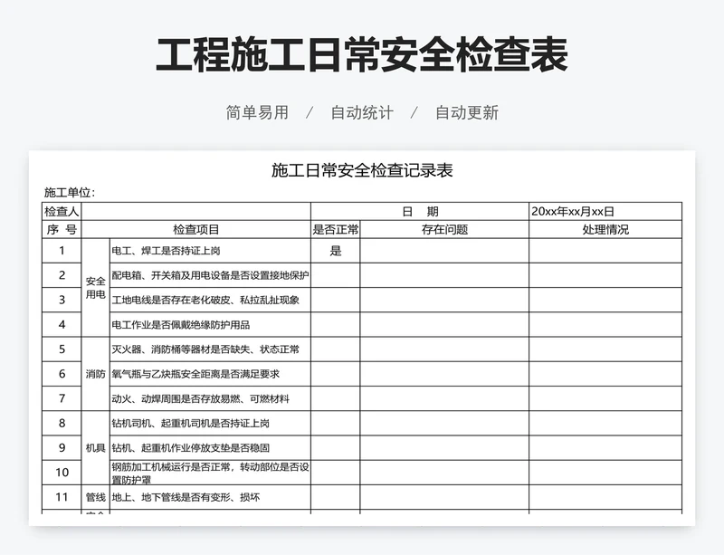 工程施工日常安全检查表