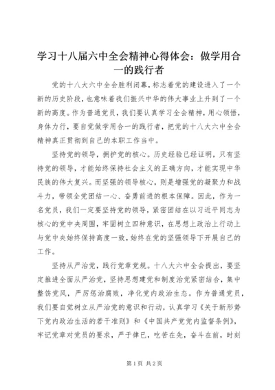 学习十八届六中全会精神心得体会：做学用合一的践行者 (2).docx