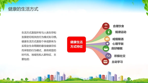 彩色水彩清新展板健康生活方式核心要点科普宣传PPT