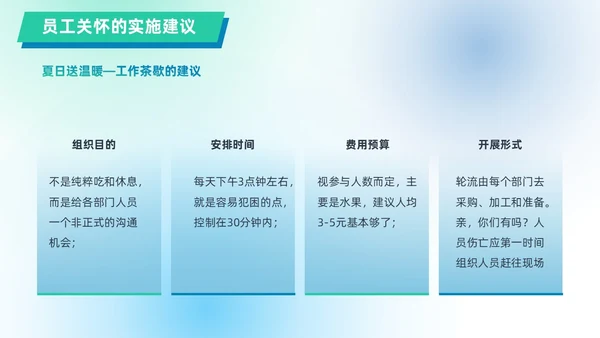 蓝绿色渐变简约几何形状风格员工关怀管理PPT