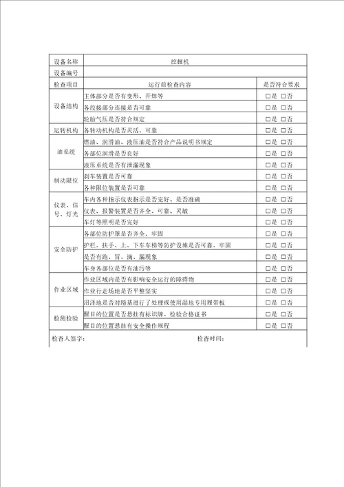 自卸汽车运行前检查和运行中检查记录表