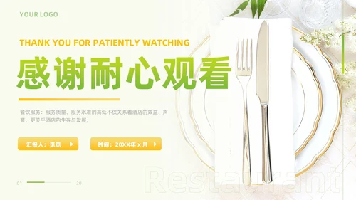 黄绿色实拍风餐饮服务培训质量提升大气创意礼仪PPT