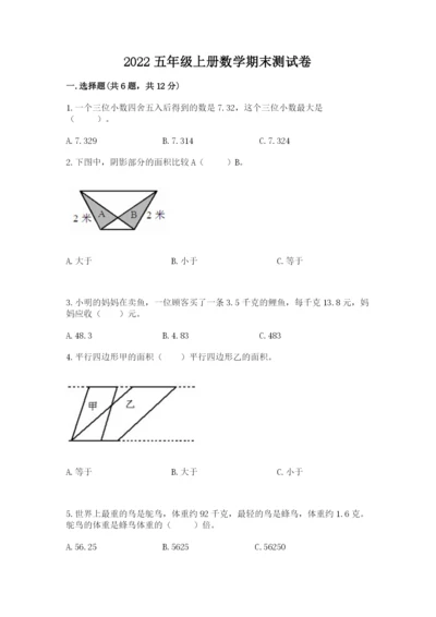 2022五年级上册数学期末测试卷（易错题）word版.docx