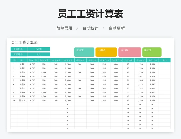 员工工资计算表