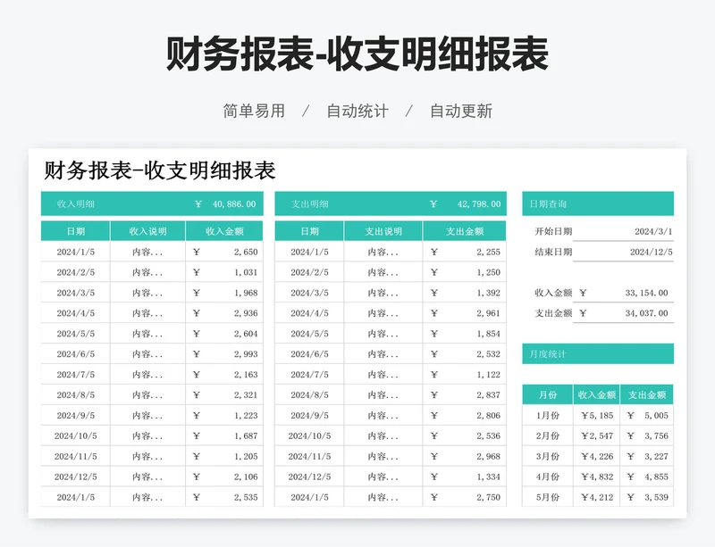 财务报表-收支明细报表